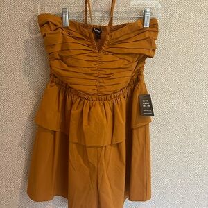 Express Gold Ruched Sundress Spaghetti Strap